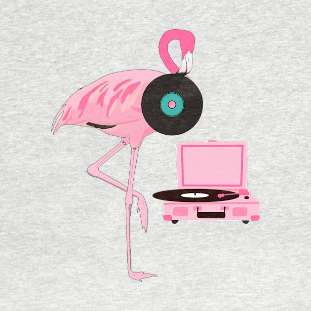 Funny Flamingo Retro Vinyl Record Player by TammyWinandArt